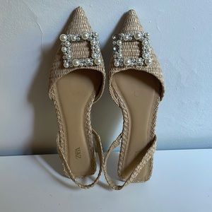 Brand New Zara Pearl/Raffia flats.